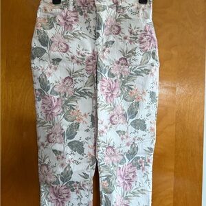 Two pair size 4 petite Capri pants. One floral Dunham material one green.